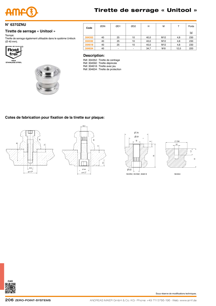 Catalogue AMF SYSTÈMES POINT ZÉRO Nº: 20364 - Página 206