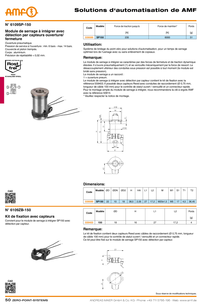 Catalogue AMF SYSTÈMES POINT ZÉRO Nb. : 20364 - Page 50