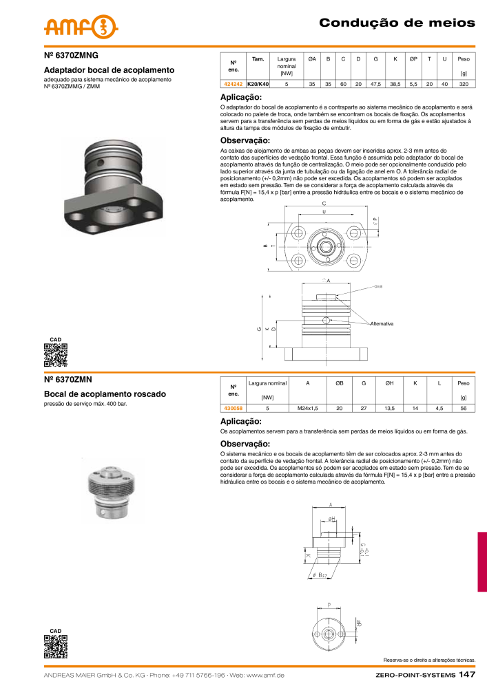 Catálogo AMF SISTEMAS DE PONTO ZERO Nº: 20366 - Página 147