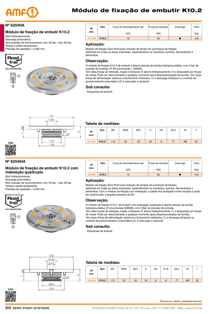 Catálogo AMF SISTEMAS DE PONTO ZERO Nº: 20366 - Página 20