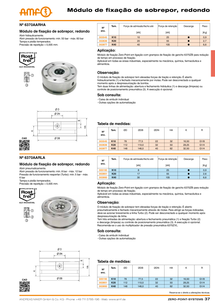 Catálogo AMF SISTEMAS DE PONTO ZERO Nº: 20366 - Página 37