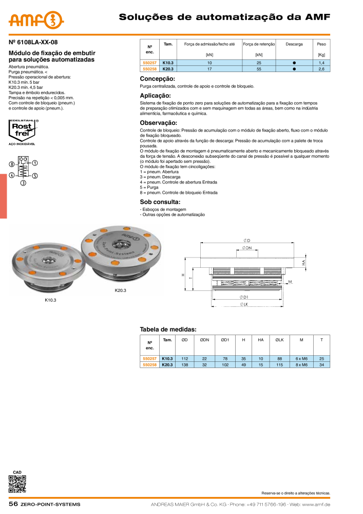 Catálogo AMF SISTEMAS DE PONTO ZERO Nº: 20366 - Página 56