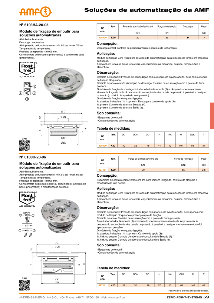 Catálogo AMF SISTEMAS DE PONTO ZERO Nº: 20366 - Página 59