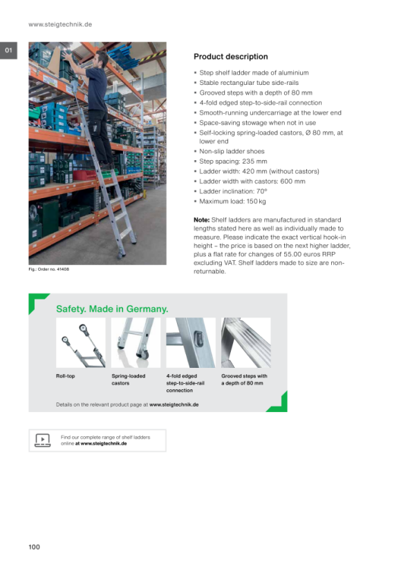 MUNK Step shelf ladder, mobile 10 steps 41410