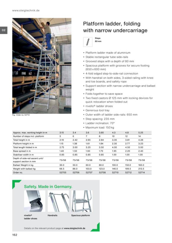 MUNK Platform ladder made of glass-fibre reinforced plastic / aluminium, folding and mobile, with glass-fibre reinforced plastic handrail 7 steps 36327