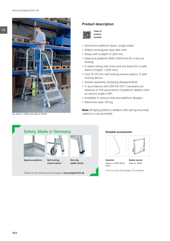 MUNK Platform stairs, with single-sided access, with spring-loaded castors, steel grating 2 steps 51102