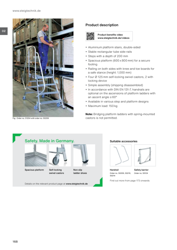 MUNK Platform stairs, with double-sided access, with spring-loaded castor corundum coating R13 4 steps 59204