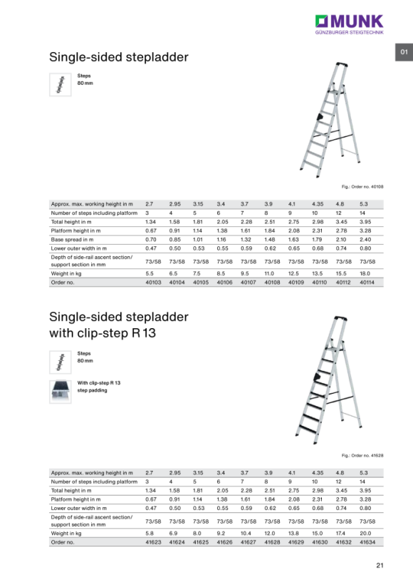 MUNK Single-sided stepladder with clip-step R13 3 steps 41623