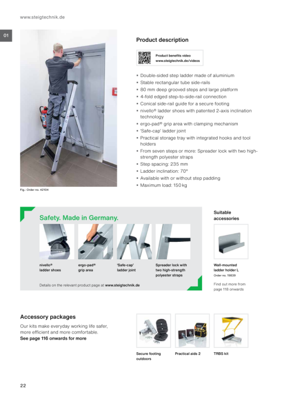 MUNK Single-sided stepladder with clip-step 7 steps 41507