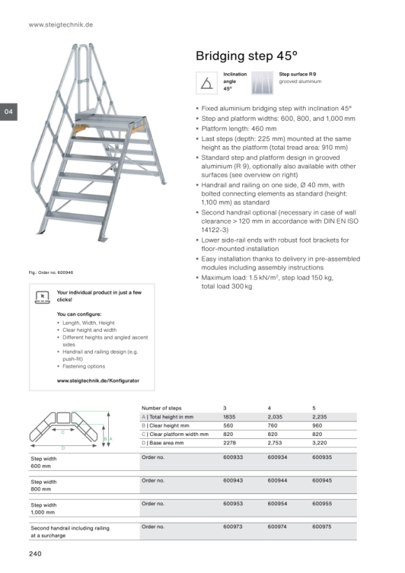 MUNK Bridging steps 45°, step width 1,000 mm 6 steps 600956