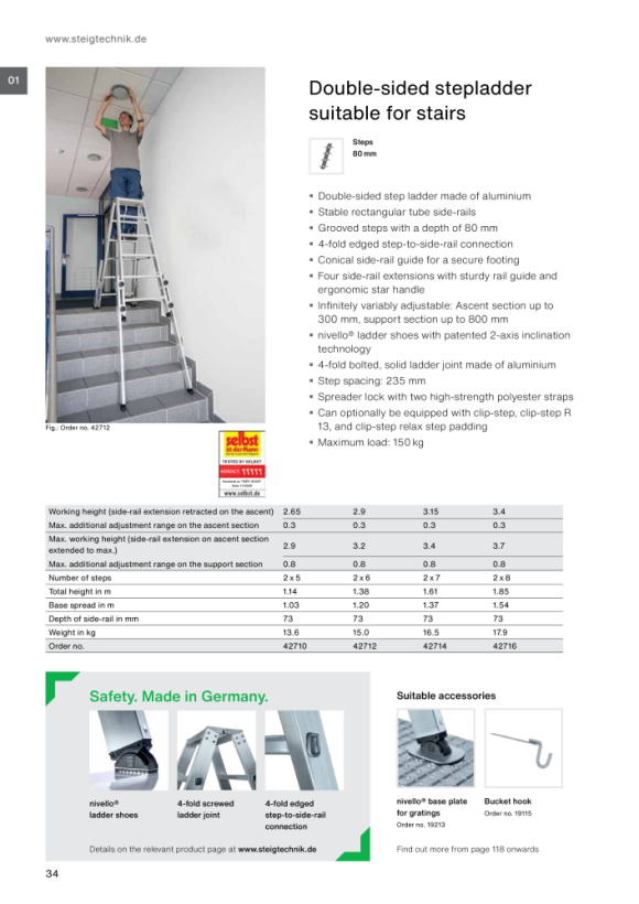 MUNK Double-sided stepladder with castors 2x4 steps 41208