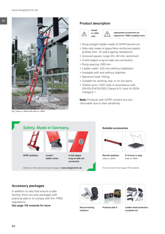 MUNK Rung straight ladder made of glass-fibre reinforced plastic / aluminium without stabiliser 12 rungs 35012