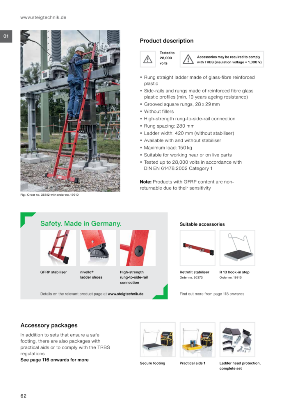 MUNK Rung straight ladder made of glass-fibre reinforced plastic without stabiliser 14 rungs 36014