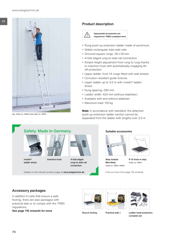 MUNK 2-section rung push-up extension ladder without stabiliser 2x18 rungs 20218