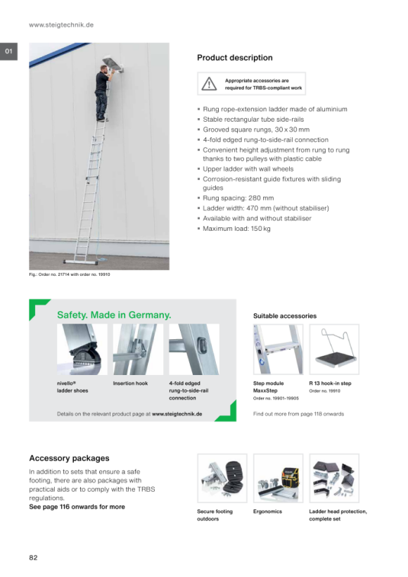 MUNK 2-section rung rope-extension ladder without stabiliser 2x16 rungs 21216