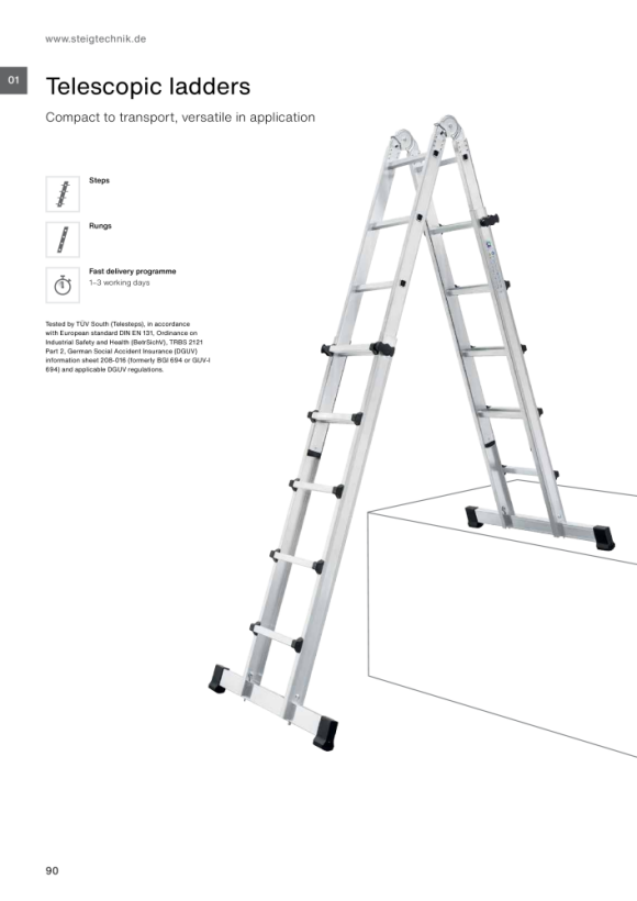 MUNK Telescopic ladder 4-section with stabiliser 4x6 rungs 32124