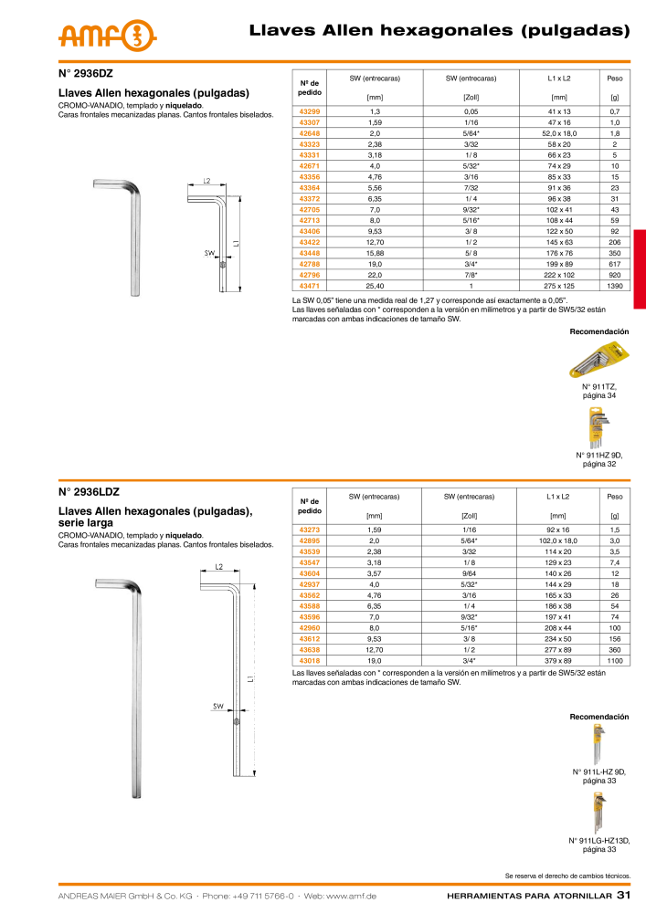 Catálogo AMF HERRAMIENTAS PARA TORNILLOS Nº: 20385 - Página 31