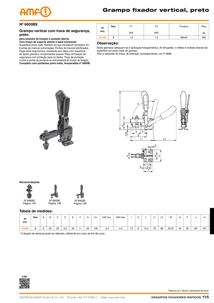 Catálogo AMF BRAÇOS RÁPIDOS MANUAL E PNEUMÁTICO Nº: 20388 - Página 115