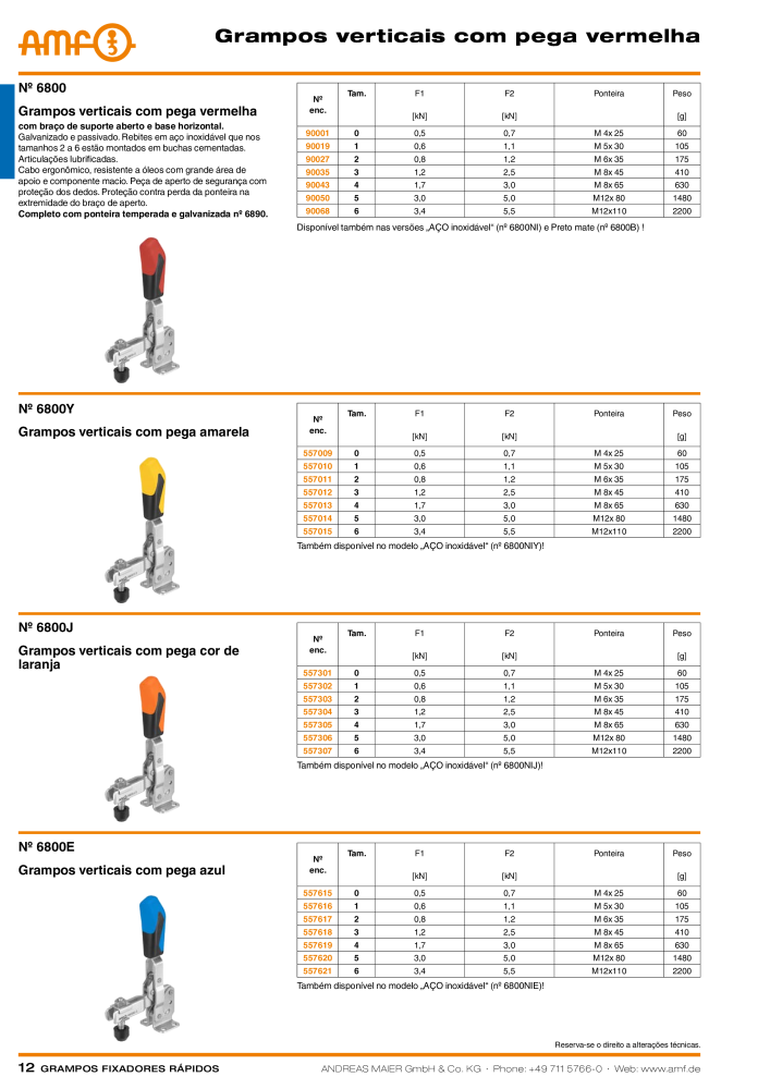 Catálogo AMF BRAÇOS RÁPIDOS MANUAL E PNEUMÁTICO Nº: 20388 - Página 12