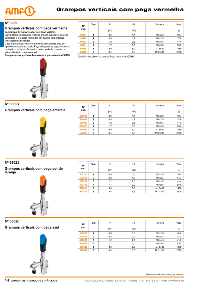 Catálogo AMF BRAÇOS RÁPIDOS MANUAL E PNEUMÁTICO Nº: 20388 - Página 14