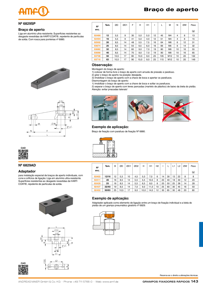 Catálogo AMF BRAÇOS RÁPIDOS MANUAL E PNEUMÁTICO Nº: 20388 - Página 143