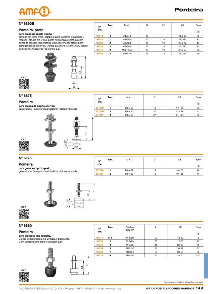 Catálogo AMF BRAÇOS RÁPIDOS MANUAL E PNEUMÁTICO NR.: 20388 - Seite 149