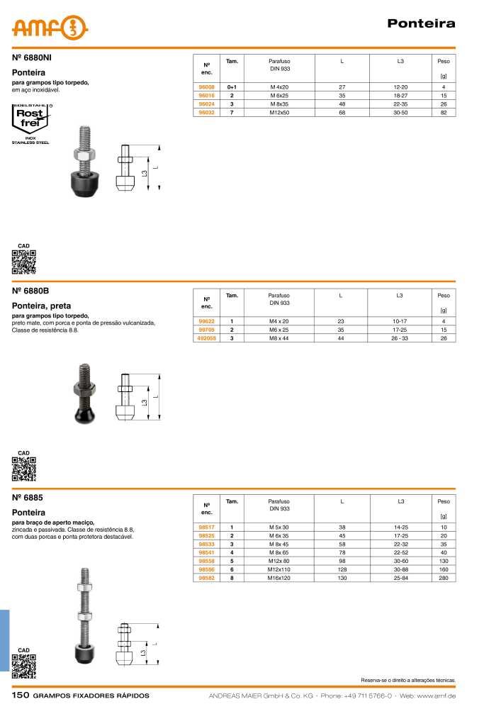 Catálogo AMF BRAÇOS RÁPIDOS MANUAL E PNEUMÁTICO NO.: 20388 - Page 150