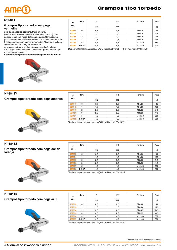 Catálogo AMF BRAÇOS RÁPIDOS MANUAL E PNEUMÁTICO NR.: 20388 - Seite 44