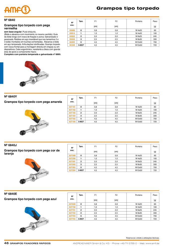 Catálogo AMF BRAÇOS RÁPIDOS MANUAL E PNEUMÁTICO Nº: 20388 - Página 46