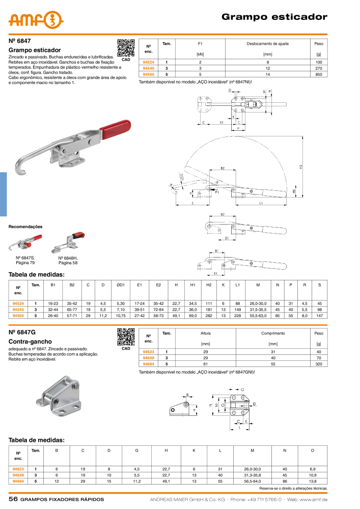 Catálogo AMF BRAÇOS RÁPIDOS MANUAL E PNEUMÁTICO Nº: 20388 - Página 56