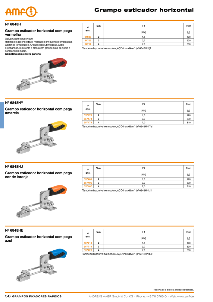 Catálogo AMF BRAÇOS RÁPIDOS MANUAL E PNEUMÁTICO Nb. : 20388 - Page 58