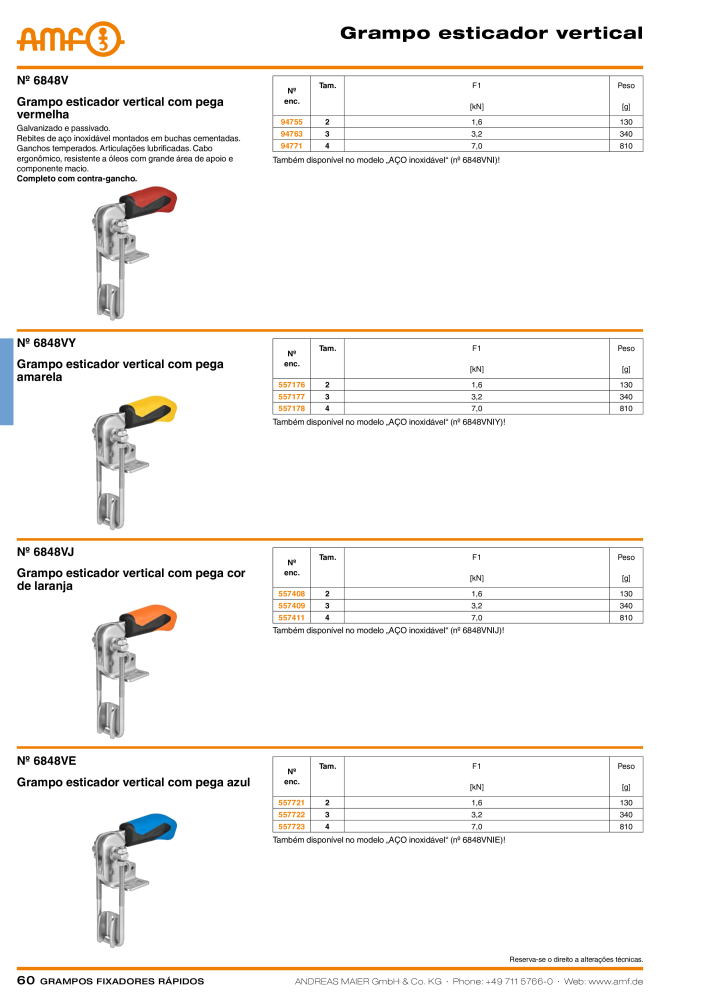 Catálogo AMF BRAÇOS RÁPIDOS MANUAL E PNEUMÁTICO Nb. : 20388 - Page 60