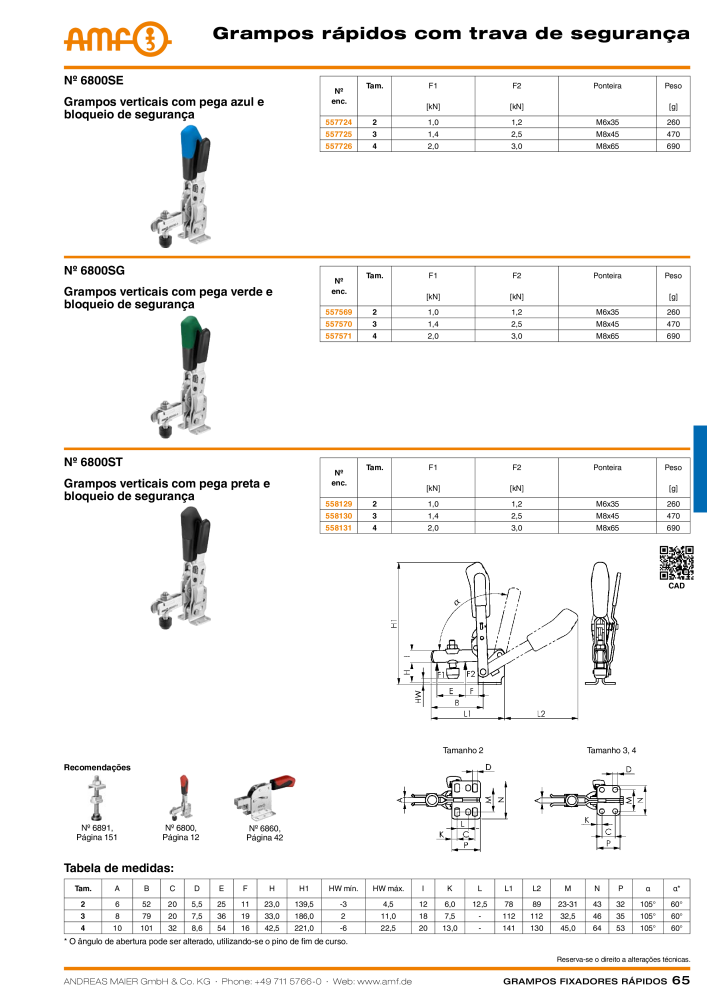 Catálogo AMF BRAÇOS RÁPIDOS MANUAL E PNEUMÁTICO NO.: 20388 - Page 65