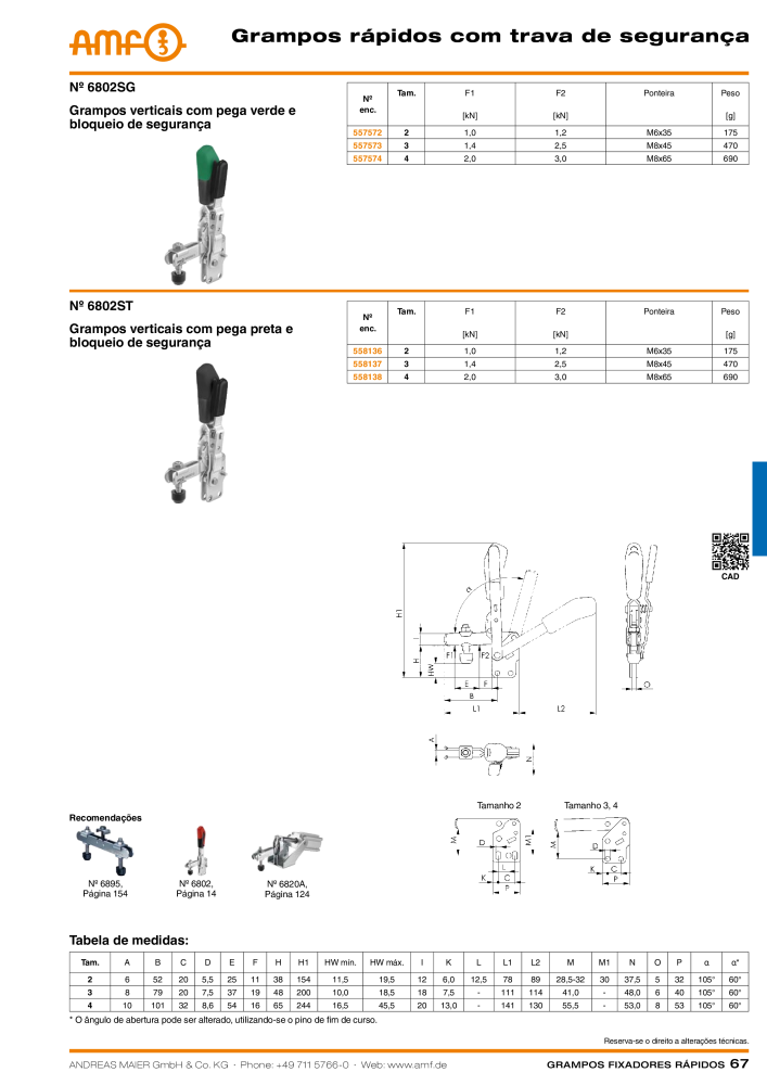 Catálogo AMF BRAÇOS RÁPIDOS MANUAL E PNEUMÁTICO Nb. : 20388 - Page 67
