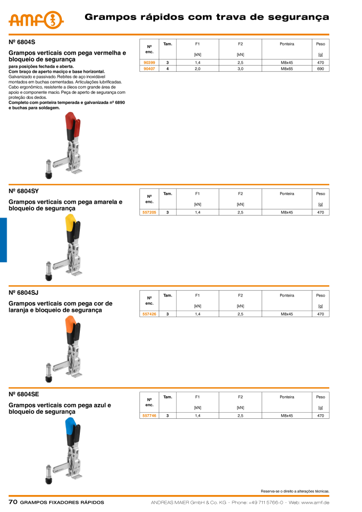 Catálogo AMF BRAÇOS RÁPIDOS MANUAL E PNEUMÁTICO Nº: 20388 - Página 70