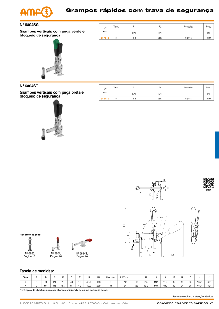Catálogo AMF BRAÇOS RÁPIDOS MANUAL E PNEUMÁTICO Nº: 20388 - Página 71