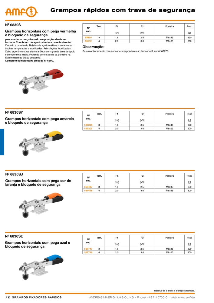 Catálogo AMF BRAÇOS RÁPIDOS MANUAL E PNEUMÁTICO NO.: 20388 - Page 72