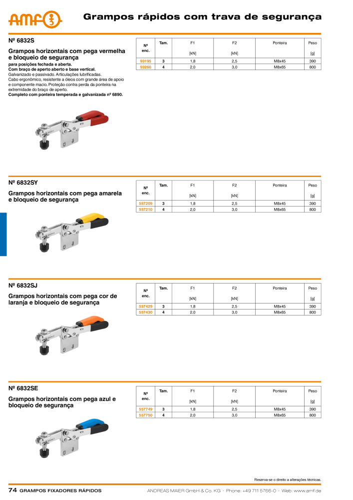 Catálogo AMF BRAÇOS RÁPIDOS MANUAL E PNEUMÁTICO Nb. : 20388 - Page 74