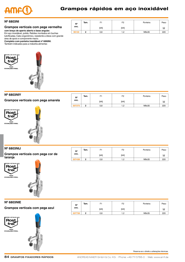 Catálogo AMF BRAÇOS RÁPIDOS MANUAL E PNEUMÁTICO NO.: 20388 - Page 84