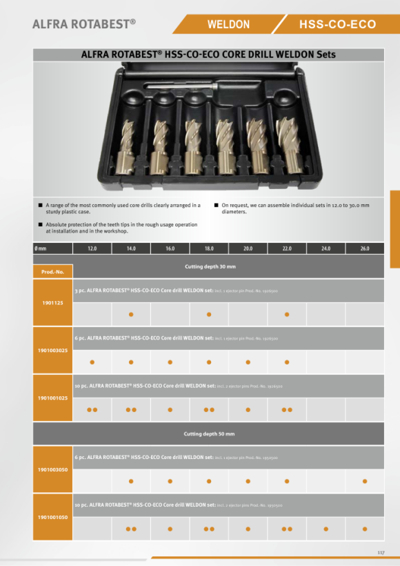 ALFRA Broca hueca Rotabest-HSS-Co-Eco Ø 50 mm - profundidad de corte 110 mm 1901050110