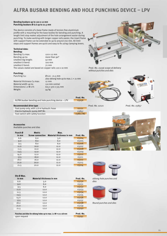 ALFRA Dispositivo de corte de barramento NG S125 Cortador de barramento S125 Nova Geração 03250.L