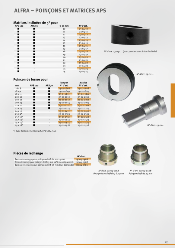 ALFRA Poinçon pour Press APS 60 - 70 - 120 , Ø 7,0 mm 23-01-07