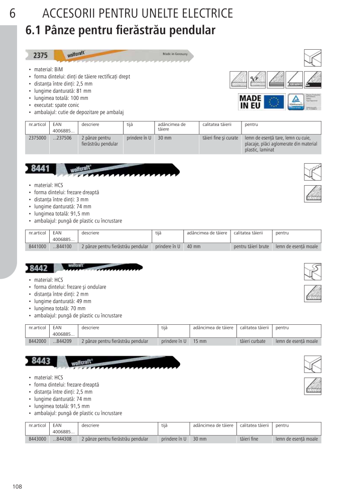 Instrumentele principale ale catalogului Wolfcraft NR.: 20423 - Pagina 108