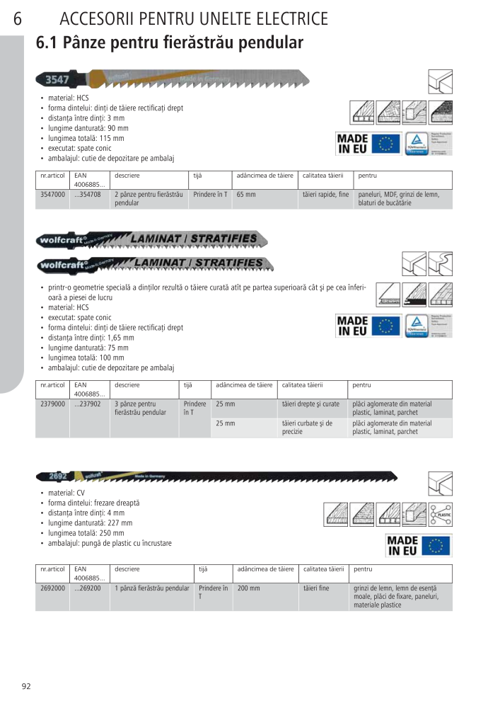 Instrumentele principale ale catalogului Wolfcraft NR.: 20423 - Pagina 92