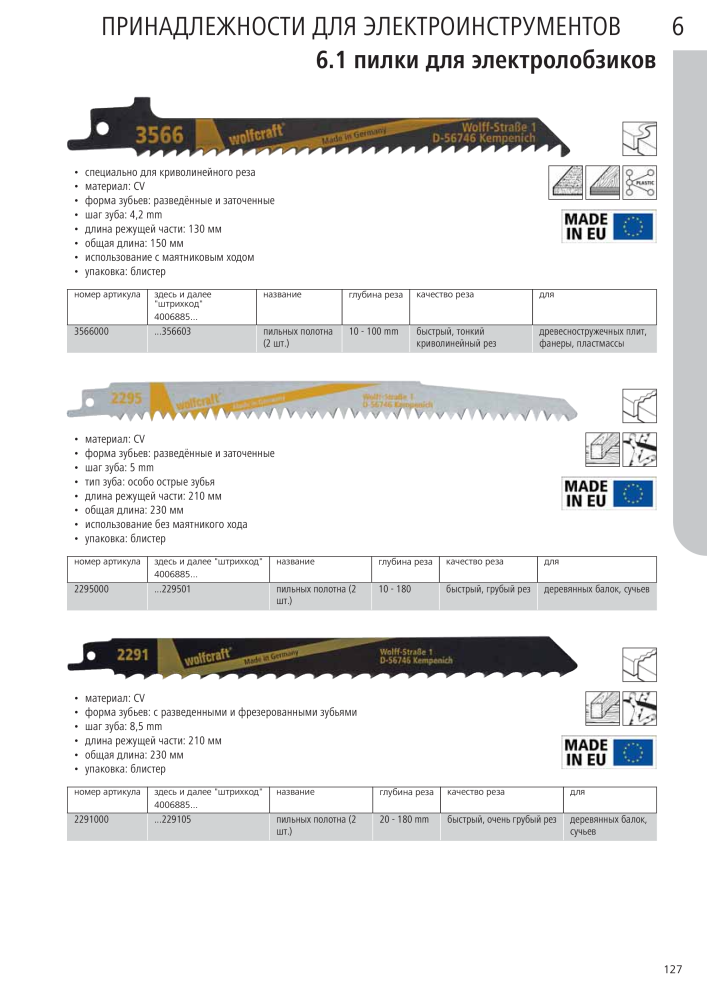 Инструменты основного каталога Wolfcraft n.: 20424 - Pagina 127