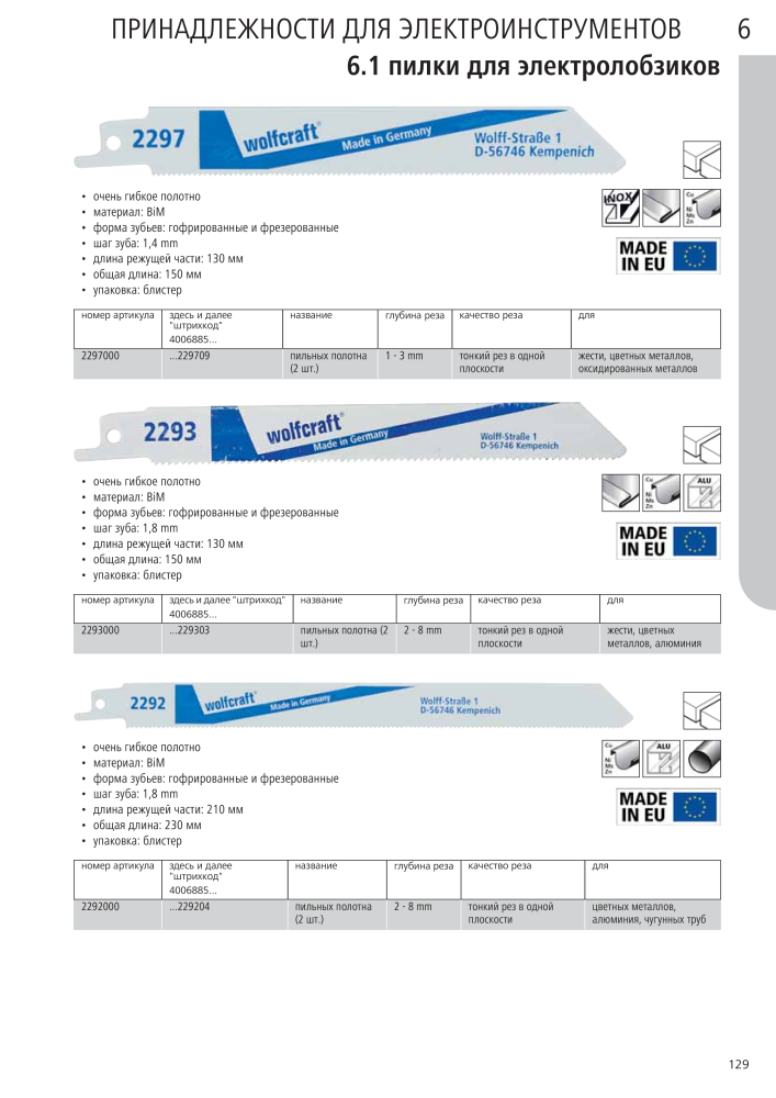 Инструменты основного каталога Wolfcraft NR.: 20424 - Pagina 129