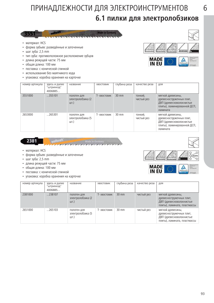 Инструменты основного каталога Wolfcraft NO.: 20424 - Page 93