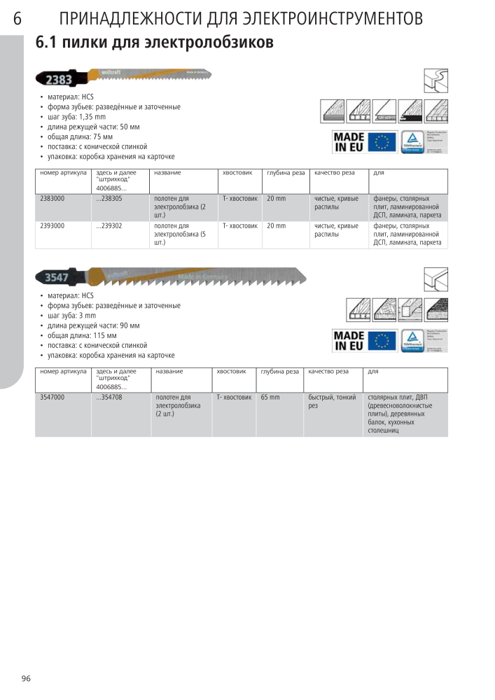 Инструменты основного каталога Wolfcraft Nb. : 20424 - Page 96
