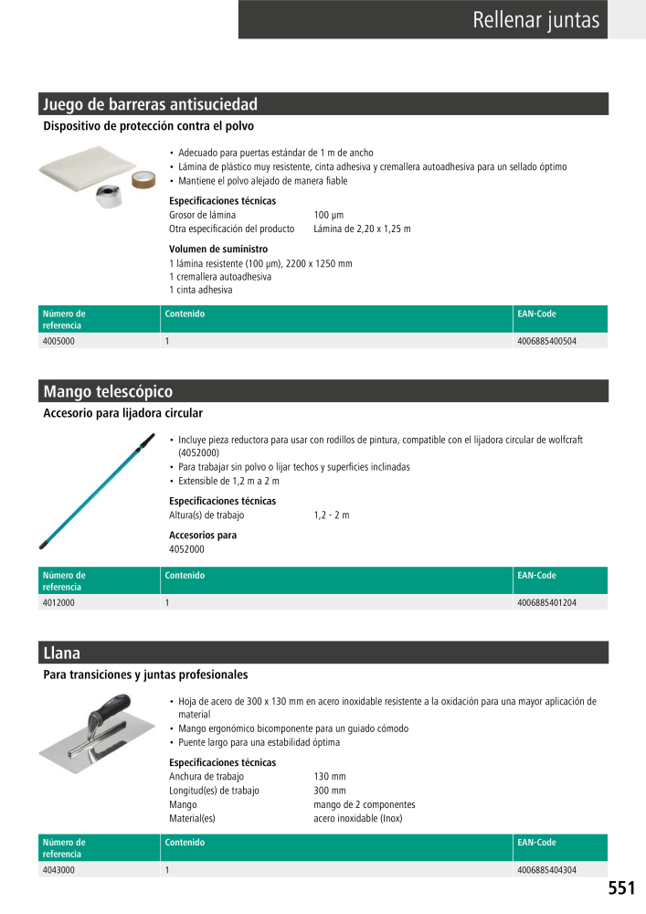 Herramientas del catálogo principal de Wolfcraft Nº: 20425 - Página 551
