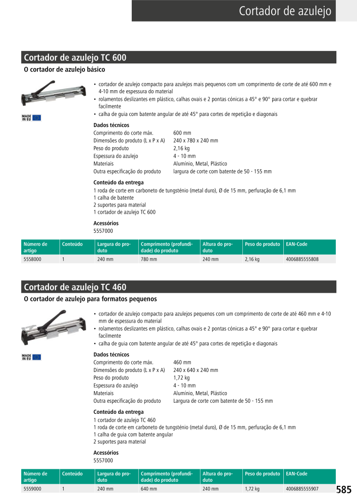 Ferramentas principais do catálogo Wolfcraft Nº: 20430 - Página 585